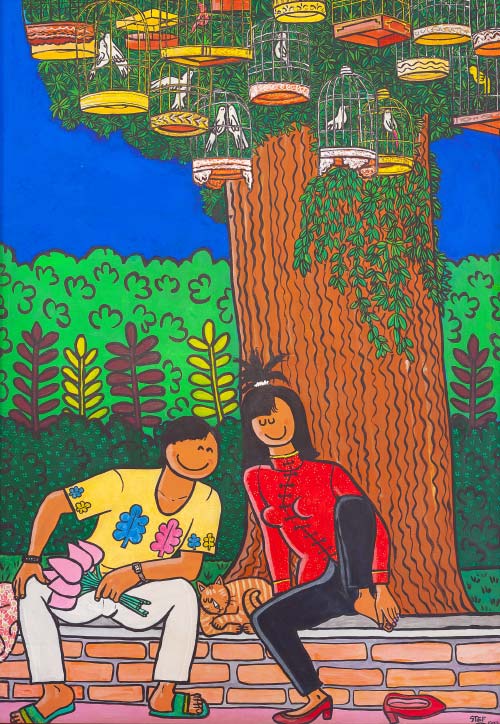Lovers under a Tree with Birds Cages 138x200cm