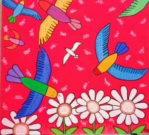 Birds and Daisies, 129x120 cm