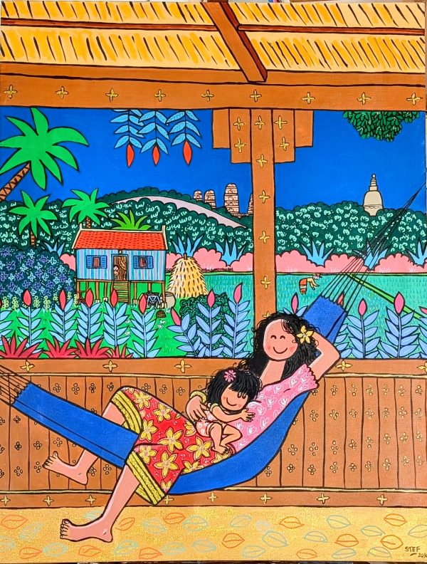 Mother in Hammock with her Baby Daughter, 89x116 cm