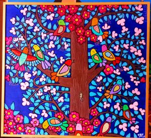 Birds in a Flowered Tree, 129x120 cm