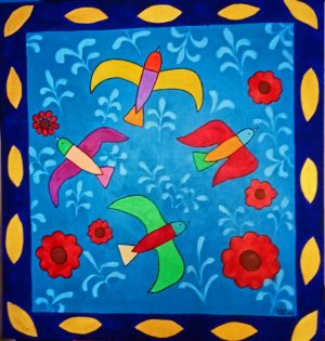 Four Love Messager Birds, 129x120 cm